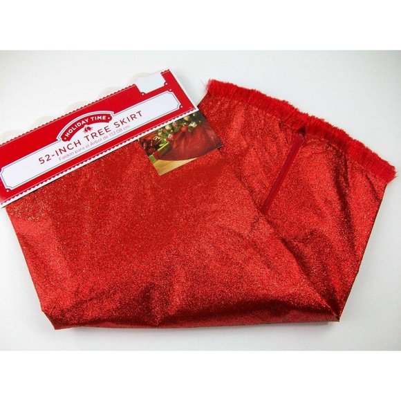 Holiday Time 52" Red Glitter Tree Skirt Merry